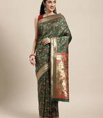 green green floral zari silk blend paithani saree