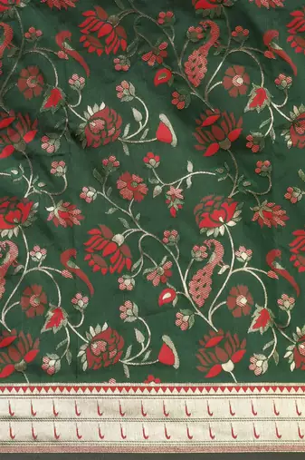 green green floral zari silk blend paithani saree