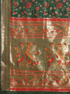green green floral zari silk blend paithani saree 4