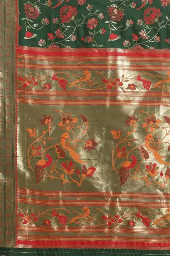 green green floral zari silk blend paithani saree