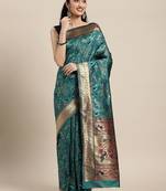 green green floral zari silk blend paithani saree