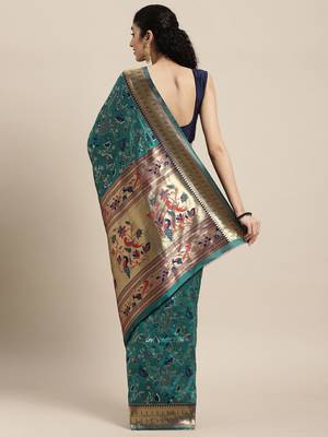 green green floral zari silk blend paithani saree 2