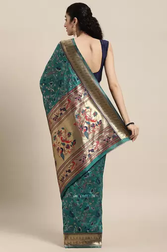green green floral zari silk blend paithani saree