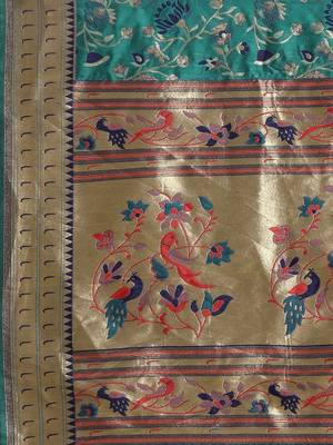 green green floral zari silk blend paithani saree 4