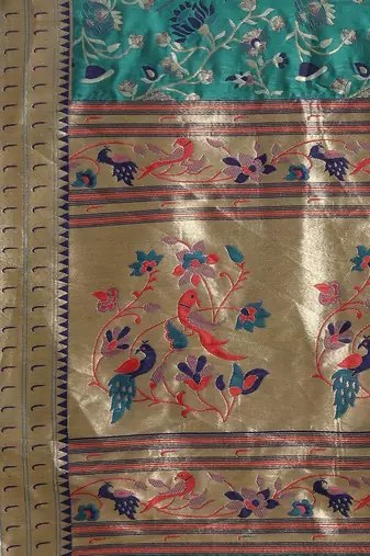 green green floral zari silk blend paithani saree