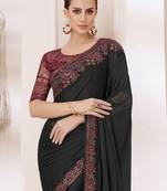 black embellished ombre sequinned pure chiffon saree