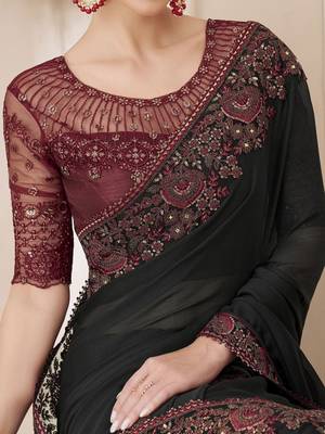 black embellished ombre sequinned pure chiffon saree 4