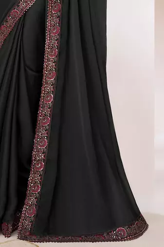 black embellished ombre sequinned pure chiffon saree