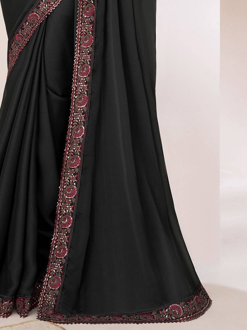 black embellished ombre sequinned pure chiffon saree
