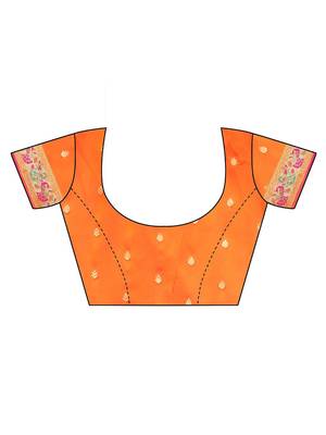 orange orange & green ethnic motif woven design zari paithani saree 4