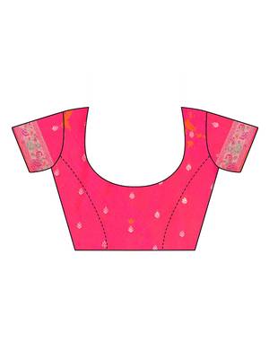 pink pink & gold-toned ethnic motif woven design zari paithani saree 4