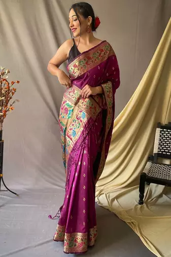 Pink woven design zari tissue saree with unstitched blouse piece