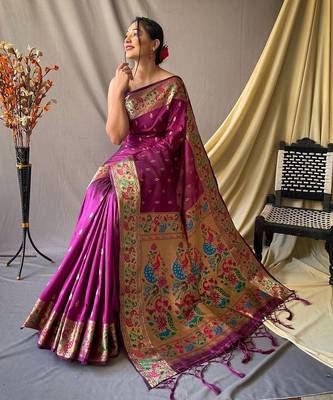 Pink woven design zari tissue saree with unstitched blouse piece 2