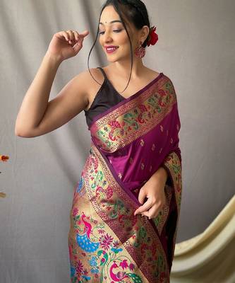 Pink woven design zari tissue saree with unstitched blouse piece 3