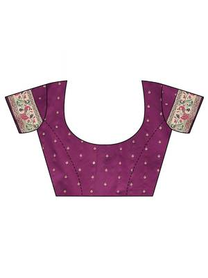 Pink woven design zari tissue saree with unstitched blouse piece 4