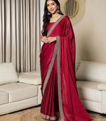 maroon embellished satin ready to wear saree