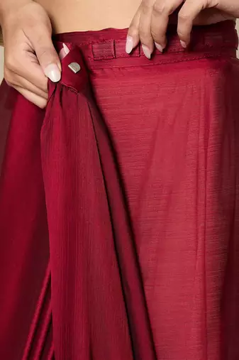 maroon embellished satin ready to wear saree