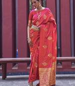 peach peach-coloured gold-toned bagh silk banarasi saree