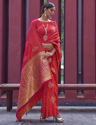 peach peach-coloured gold-toned bagh silk banarasi saree 2