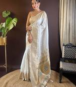 Green striped embroidered saree