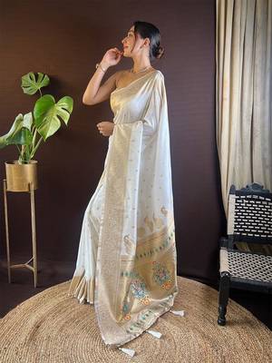 Green striped embroidered saree 2