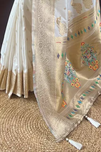 Green striped embroidered saree