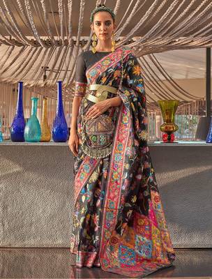 Red woven design solid saree 1
