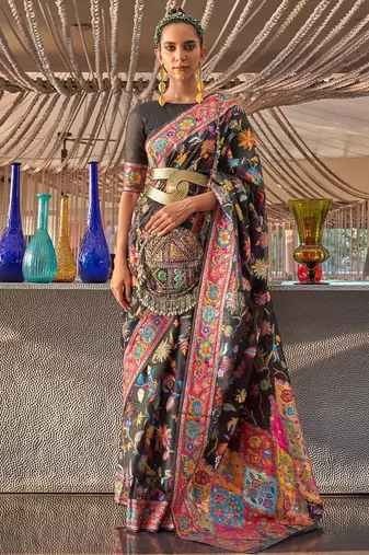 Red woven design solid saree