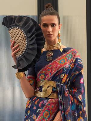 Teal ethnic motif woven design tassel saree 2