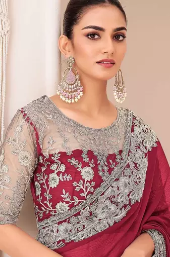 Beige solid woven design saree