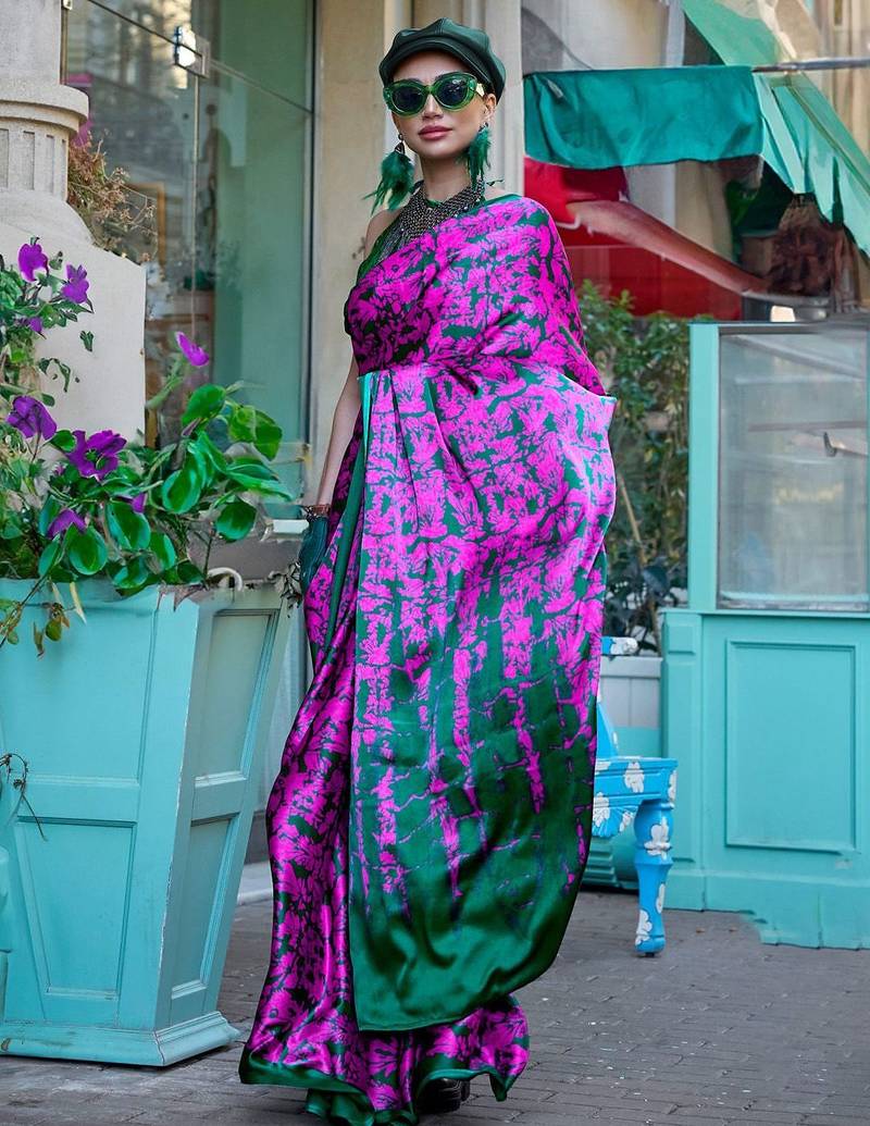 Pink woven design solid saree