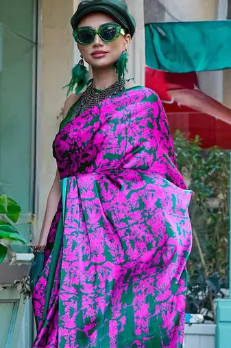 Pink woven design solid saree