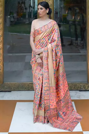 Blue woven design ethnic motifs zari saree