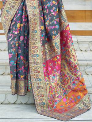 Yellow woven design zari saree 3
