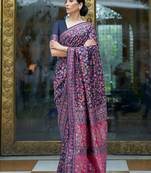 Pink pink & gold-coloured floral woven design silk blend banarasi saree