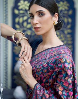 Pink pink & gold-coloured floral woven design silk blend banarasi saree 2