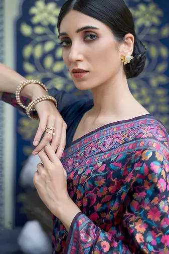 Pink pink & gold-coloured floral woven design silk blend banarasi saree