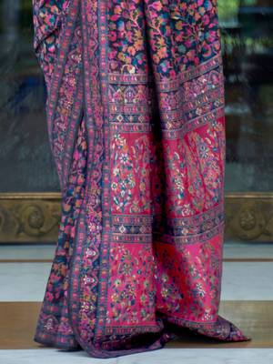Pink pink & gold-coloured floral woven design silk blend banarasi saree 3