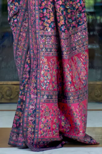 Pink pink & gold-coloured floral woven design silk blend banarasi saree