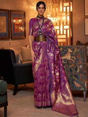 Teal teal & gold-toned woven design zari silk blend banarasi saree 1