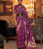 Teal teal & gold-toned woven design zari silk blend banarasi saree