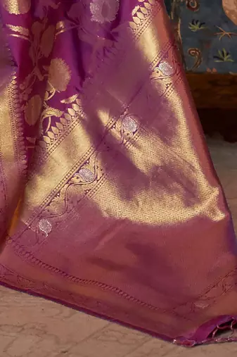 Teal teal & gold-toned woven design zari silk blend banarasi saree
