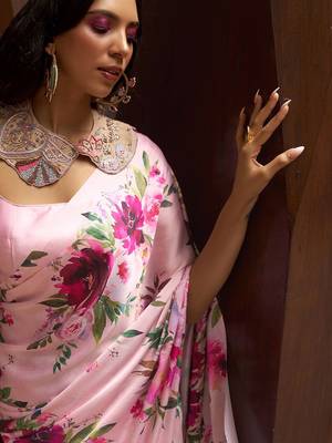 pink pink & green floral satin banarasi saree 3