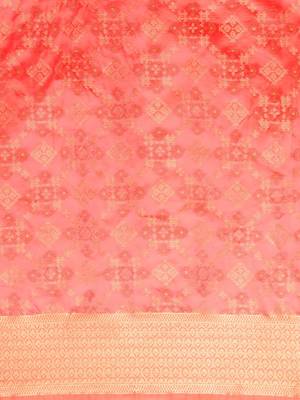 peach peach-coloured & navy blue ethnic motifs zari silk blend patola saree 4