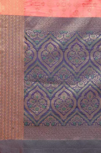 peach peach-coloured & navy blue ethnic motifs zari silk blend patola saree
