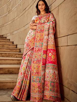 white floral designer banarasi saree 1