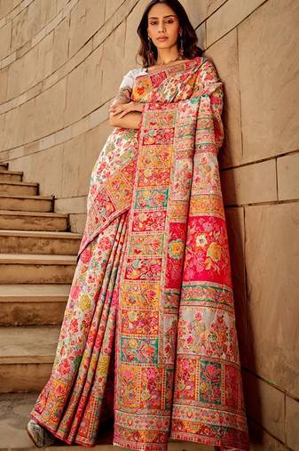 white floral designer banarasi saree