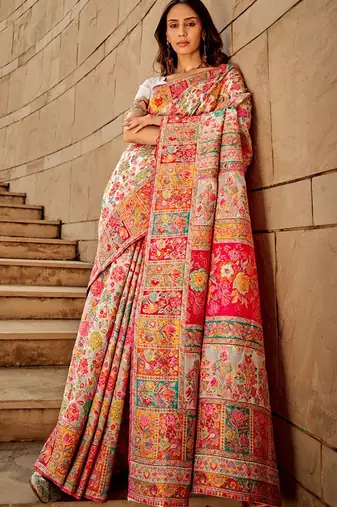 white floral designer banarasi saree