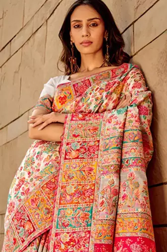 white floral designer banarasi saree