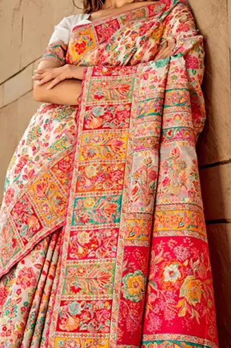 white floral designer banarasi saree